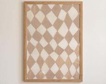 Neutral Checkered Art Print, Retro Geometric Poster (Digital Download)
