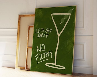 Dirty Martini Poster, Retro Drink Poster, Extra Dirty Martini Cocktail Print, Trendy Bar Cart Art, Keuken Print, Groene Muur Kunst, Digitaal