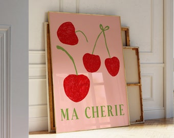 Red Cherry 'Ma Cherie' Art Print, Coquette Decor (Digital Download)