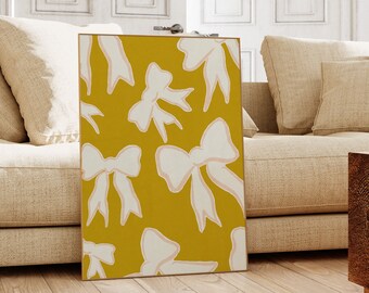 Pink Bow Poster, Coquette Poster, Trendy Print, Bows Wall Art, Cute Apartment Decor, Hand Drawn Print, Aesthetic Wall Art, Balletcore Art