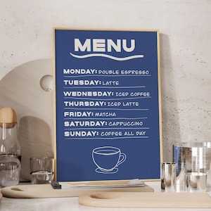 Cartaz de menu de café, cartaz de café, esboço de café, impressão de café da manhã desenhado à mão, impressão de amante de café, impressão de café, impressão de cozinha moderna
