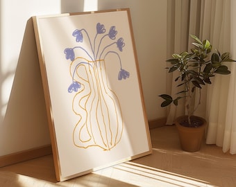 Flower Vase Print, Trendy Vase Print, Retro Floral Print, Boho Flower Poster, Hand Drawn Sketch, Botanical Art Print, Abstract Floral Print