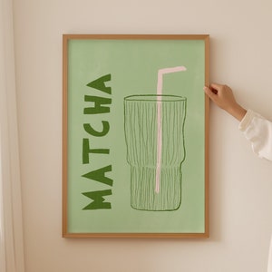 Matcha Poster, Retro Drink Poster, Caffe Poster, Matcha Latte Print, Trendy Green Print, Mid Century Print, Matcha Wall Art, Kitchen Print