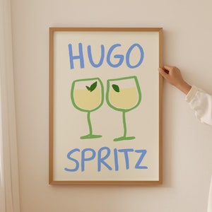 Hugo Spritz Poster, Cocktail Poster, Handgezeichneter Druck, Alkohol Print, Küchen Print, Mid Century Print, Bar Cart Art, Retro Drink Print