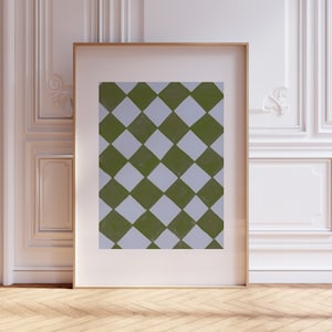 Green and Blue Retro Checkerboard Printable, Preppy Room Decor, Funky Art Deco Wall Art, Gallery Wall Poster, Modern Checkered Print, Nordic