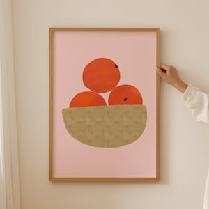 Oranges Poster, Oranges in Bowl Print, Vintage Fruit Poster, Still Life Kitchen Wall Art, Citrus Fruit Print, Botanical Food Illustration
