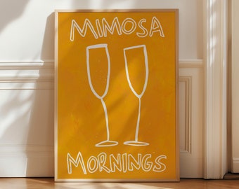 Mimosa Mornings Poster, Retro Cocktail Poster, Kitchen Print, Mimosa Cocktail Print, Typography Print, Hand Drawn Print, Bar Cart Poster