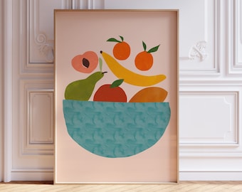 Fruit Poster, Vintage Food Print, Retro Food Art, Still Life Illustration, Aesthetic Kitchen Decor, Trendy Kitchen Wall Art, Mid Century