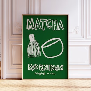 Coffee Bar Decor, Minimalistic Kitchen Print, Breakfast Poster, Line Drawing, Retro Food Art, Vintage Drink Print, Kitchen Wall Art, Matcha Drink Poster, Matcha Latte Poster, Gift for Tea Lover, Hand Drawn Art Print, Hand Drawn Tea Cup Poster