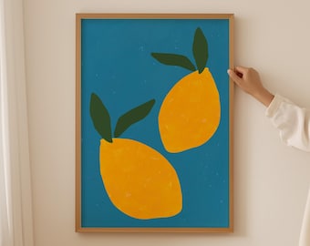 Lemons Poster, Fruit Poster, Abstract Fruit Print, Kitchen Wall Art, Retro Fruit Print, Hand Drawn Print, Lemon Wall Art, Trendy Kitchen Art