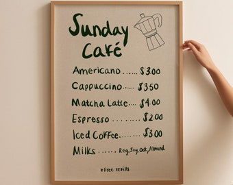 Sunday Cafe Poster: Coffee Menu Art Print (Digital Download)