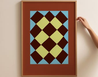 Checkered Art Print: Blue & Red Retro Wall Decor (Digital Download)