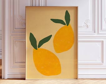 Lemon Wall Art, Yellow Lemons Poster, Minimalist Poster, Kitchen Art Print, Still Life Fruit Art Print, Lemon Wall Decor, Citrus Fruit Print