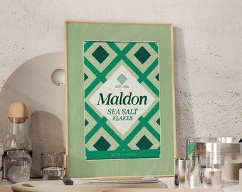 Maldon Salt Print, Estetyczny wystrój kuchni, Nadruk żywności, Modny nadruk retro, Nowoczesna sztuka ścienna do kuchni, Nadruk przypraw, Uroczy plakat kuchenny