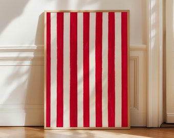 Impresión artística de rayas rojas, impresión roja moderna, arte de rayas preppy, impresión minimalista, póster con un toque rojo, estilo moderno de mediados de siglo, descarga digital