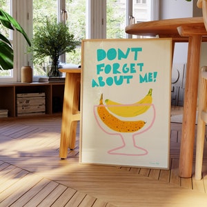 Bananas Art Print, Aesthetic Kitchen Print, Pop Art Food Print, Retro Food Print, Kitchen Poster, Bananas Bowl Illustration Hand Drawn Print