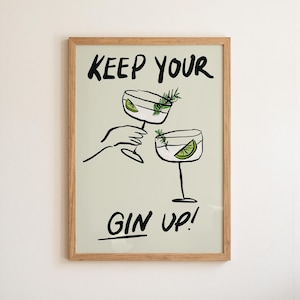 Póster de cóctel de gin-tonic, arte retro de carrito de bar (descarga digital)