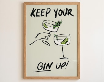 Gin and Tonic Cocktail Poster, Retro Bar Cart Art (Digital Download)