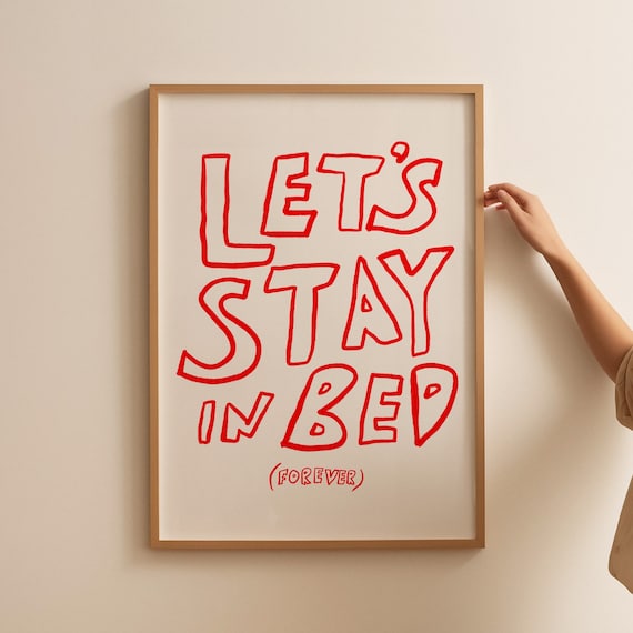 Let’s Stay In Bed Print, Mid Century Print, Bauhaus Print, Trendy Bedroom Poster, Typography Print, Sleep Poster, Aesthetic Wall Art Digital