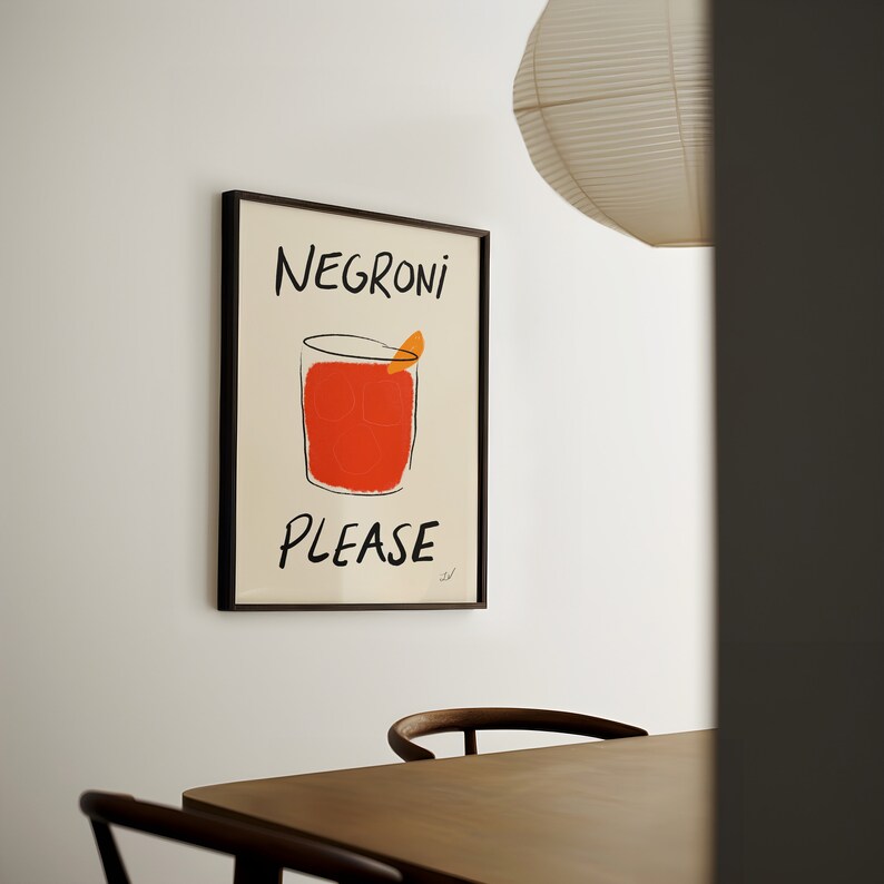 Bar Cart Print, Negroni Cocktail Wall Art, Kitchen Print, Apartment Decor, Retro Wall Art, Negroni Cocktail Poster, Alcohol Print, Modern Home Decor, Vintage Food Print, Trendy Retro Print, Drink Illustration, Mid Century Print, Italian Print