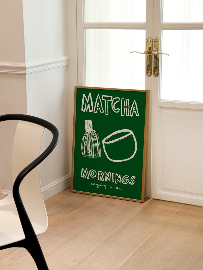 Coffee Bar Decor, Minimalistic Kitchen Print, Breakfast Poster, Line Drawing, Retro Food Art, Vintage Drink Print, Kitchen Wall Art, Matcha Drink Poster, Matcha Latte Poster, Gift for Tea Lover, Hand Drawn Art Print, Hand Drawn Tea Cup Poster