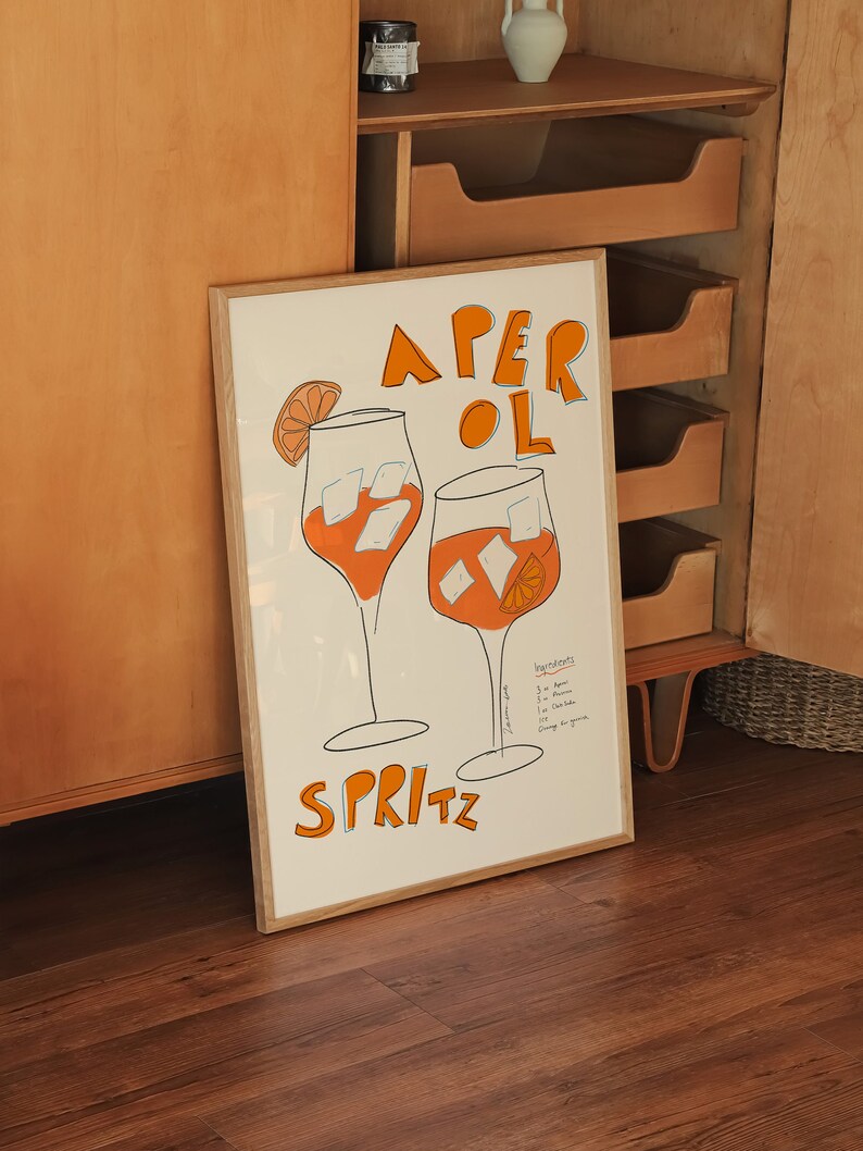 Aperol Spritz Print, Aperol Spritz Bar Sign, Aperol Poster, Bar Cart Decor, Retro Drink Poster, Kitchen Cocktail Poster, Trendy Kitchen Decor, Cocktail Print, Bar Cart Wall Art, Aperol Spritz Wall Art, Cocktail Poster, Bar Cart Art, Cocktail Prints