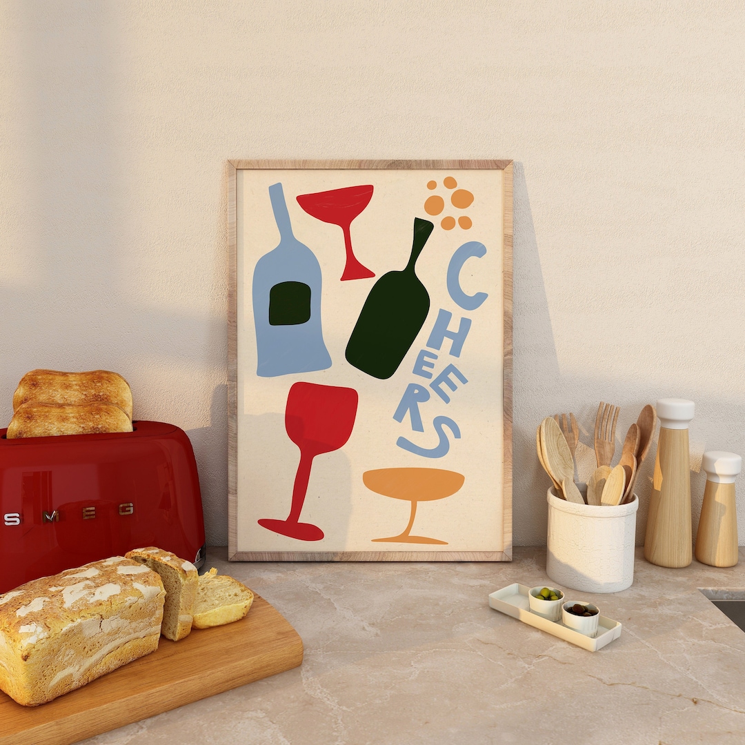 Cheers Print Wine Glasses Cheers Poster Bar Cart Art Hand Etsy