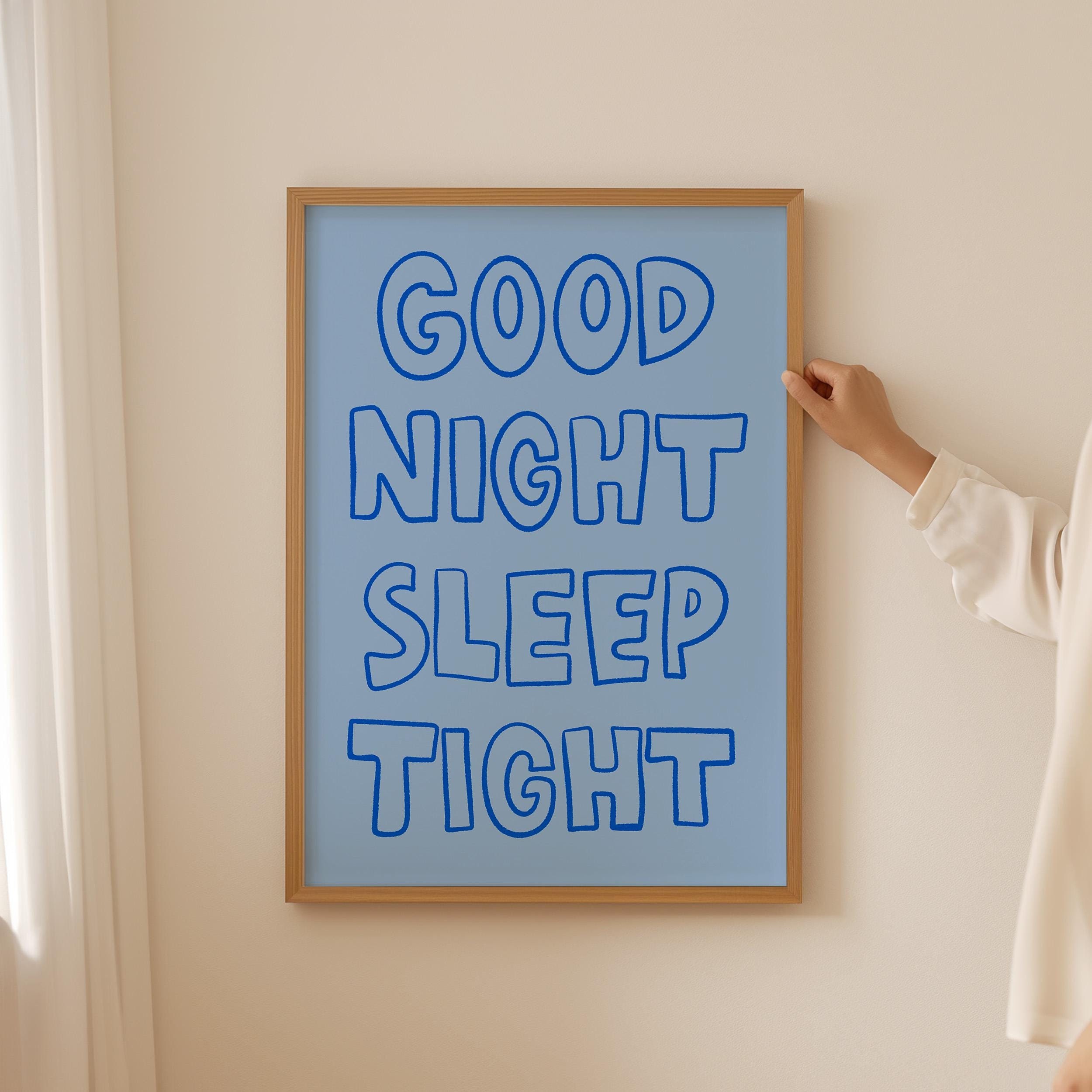 Good Night Sleep Tight Print, Mid Century Print, Bauhaus Print, Trendy Bedroom Poster, Typography Print, Sleep Poster, Trendy Blue Print