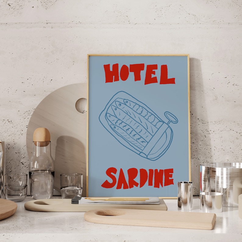 Fish Market Print, Hand Drawn Kitchen Art, Foodie Art Print, Modern Kitchen Wall Art, Sardines Fish Print, Fish Art Print, Sardines Wall Art Print, Trendy Wall Art, Sardines Sketch, Tinned Fish Print, Sardine Tin Art, Trendy Fish Kitchen Wall Art