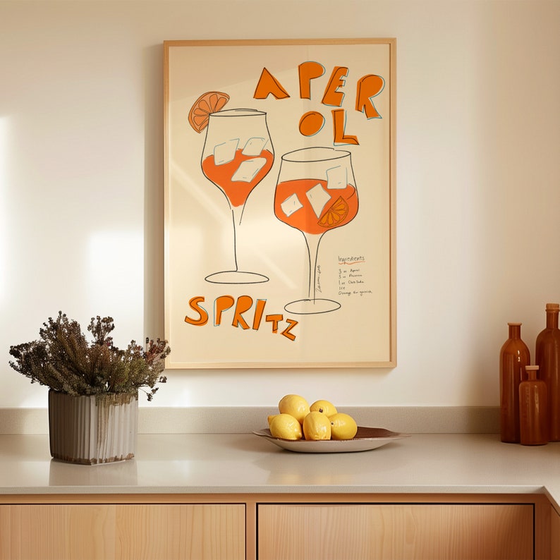 Kitchen Decor, Modern Kitchen Art Print, Alcohol Print, Retro Drink Poster, Retro Cocktail Wall Art, Retro Cocktail Poster, Vintage Cocktail Print, Retro Wine Print, Bar Cart Art, Cheers Print, Mid Century, Hand Drawn Print, Mid Century Print