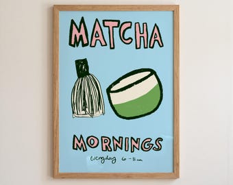 Matcha Latte Art Print: Retro Cafe Kitchen Decor (Digital Download)