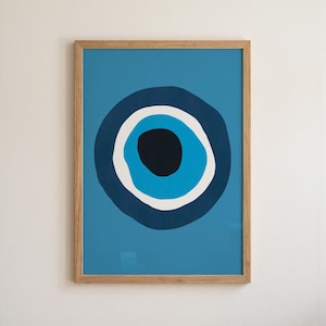 Estampado del Ojo Turco, Póster Espiritual, Arte de Pared Boho, Decoración Estética para Habitaciones, Póster Nazar, Arte de Pared de Protección, Estampado del Ojo Turco Griego, Estampado Azul
