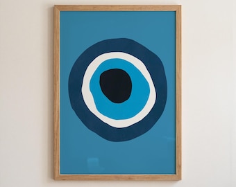 Evil Eye Print, Spiritual Poster, Boho Wall Art, Aesthetic Room Decor, Nazar Poster, Protection Wall Art, Greek Evil Eye Print, Blue Print
