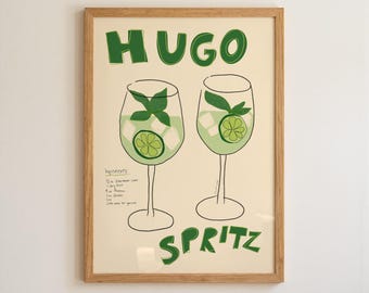 Hugo Spritz Cocktail Print: Retro Bar Cart Decor (Digital Download)