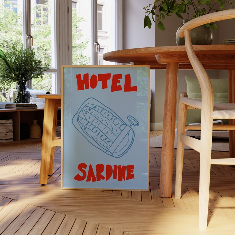 Sardines Print, Kitchen Wall Art, Sardine Tin Poster, Foodie Drawing, Kitchen Decor, Retro Food Art, Fresh Fish Poster, Vintage Food Print, Sketch Print, Mid Century, Mid Century Print, Sardines Poster, Printable Wall Art, Seafood Poster