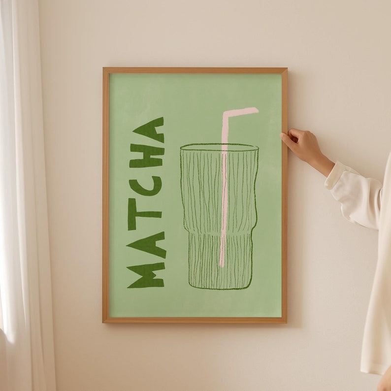 Retro Coffee Poster, Mid Century Print, Coffee Breakfast Poster, Modern Kitchen Art, Food Illustration, Funky Poster, Vintage Coffee Wall Art, Vintage Coffee Bar Art, Bar Cart Print, Hand Illustrated, Coffee Shop Decor, Green, Green Wall Art