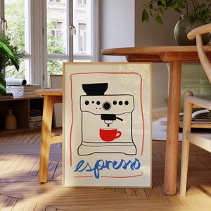 Hand Drawn Kitchen Print, Foodie Drawing, Moka Pot Art Print, Coffee Bar Poster, Hand Drawn Coffee Illustration, Mid Century Modern Kitchen Poster, Caffe Poster, Cafe Poster, Modern Kitchen Wall Art, Trendy Wall Art, Mid Century Modern Print