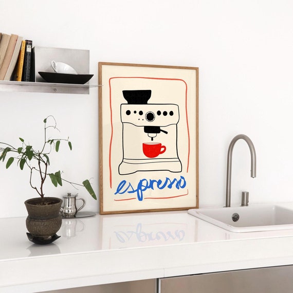 Espresso Machine Art Print: Modern Kitchen Cafe Poster (Digital Download)