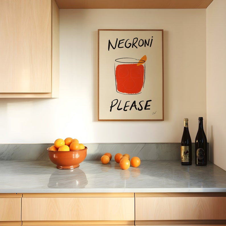 Retro Drink Print, Negroni Poster, Negroni Bar Cart Print, Negroni Cocktail Print, Negroni Print, Minimalist Cocktail Poster, Hand Drawn Cocktail Poster, Trendy Wall Decor, Bar Cart Wall Art, Retro Cocktail Poster, Vintage Cocktail Print