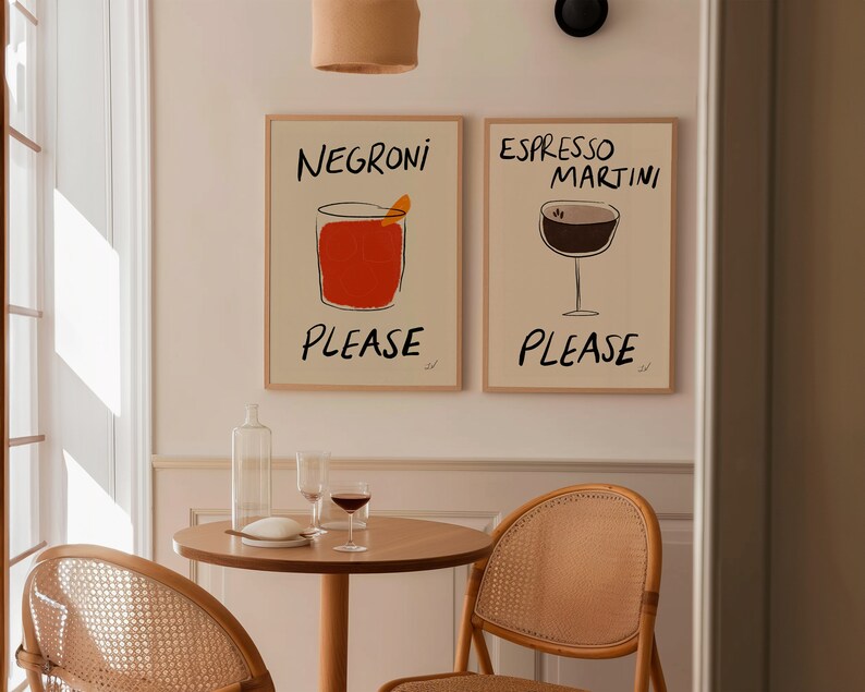 Hand Drawn Print, Hand Drawn Sketch, Vintage Drink Print, Bar Cart Decor, Retro Cocktail Wall Art, Retro Drink Print, Mid Century Print, Mid Century Modern Print, Modern Kitchen Wall Art, Bar Cart Art, Retro Food Art, Retro Drink Poster
