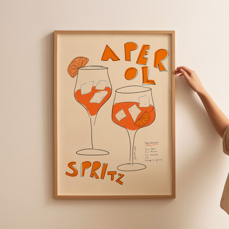 Aperol Spritz Print, Aperol Spritz Bar Sign, Aperol Poster, Bar Cart Decor, Retro Drink Poster, Kitchen Cocktail Poster, Trendy Kitchen Decor, Cocktail Print, Bar Cart Wall Art, Aperol Spritz Wall Art, Cocktail Poster, Bar Cart Art, Cocktail Prints