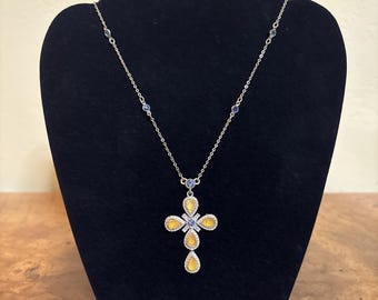 Vintage Avon NR Elegant Gold Tone Yellow Pendant Cross Jewelry