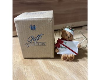 Vintage Avon Teddy Bear Ornament: Holiday Wishes Gift Collection, New in Box