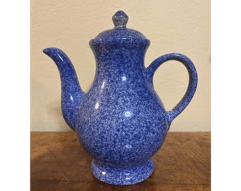 Vintage Blue Splatterware Stoneware Coffee Pot Tea Pot w Lid Rustic