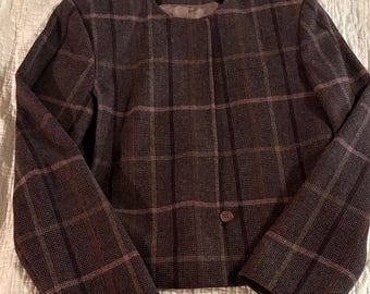 Vintage TJ Brown Plaid Blazer Classic Retro Jacket Preppy Fall Coat