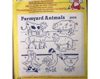 Aunt Martha’s #3906 Farmyard Animal Iron-On Transfers New Embroidery Pattern Vintage Style