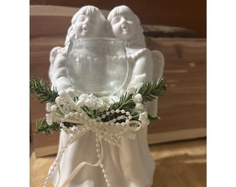 Vintage Growth 1997 Angels Cherubs Taper Candle Holder 9.5" Tall Figurine
