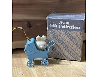 Vintage Avon Spring Bunny Collection Ornament – Bunny in Baby Carriage