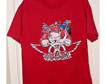Vintage 90s Aerosmith Christmas T-Shirt L Santa Claus Band Tee Double Sided