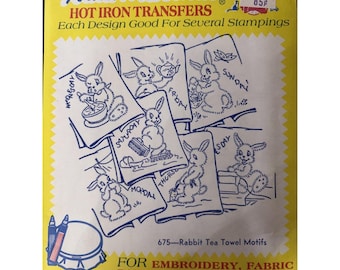 Vtg Aunt Martha's #675 Rabbit Iron-On Transfers Unused Bunny Embroidery Pattern